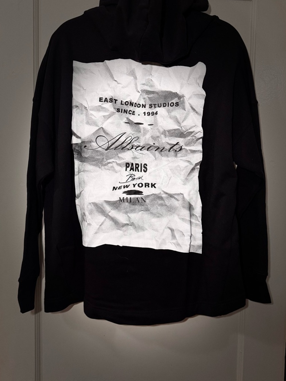 All Saints Black Hoodie with White Graphic Back print